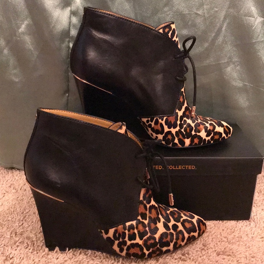 Coach black and leopard print oxford wedges